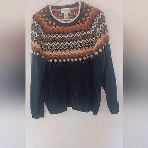 Alfred Dunner Crewneck Sweater Black and Brown Nordic Style XL